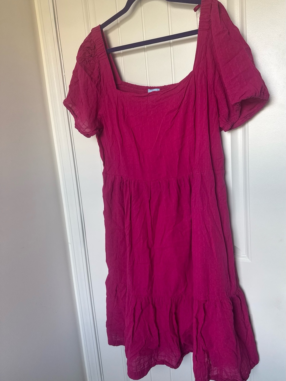 Draper James RSVP 1X Fuchsia Pink Puff Sleeve Tiered Dress